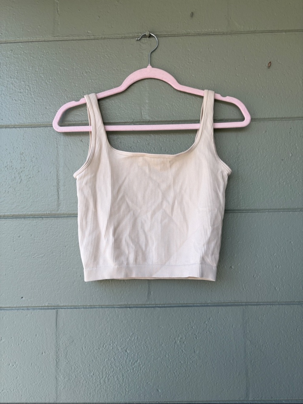 Amazon Cream Ribbed Square-Neck Crop Top